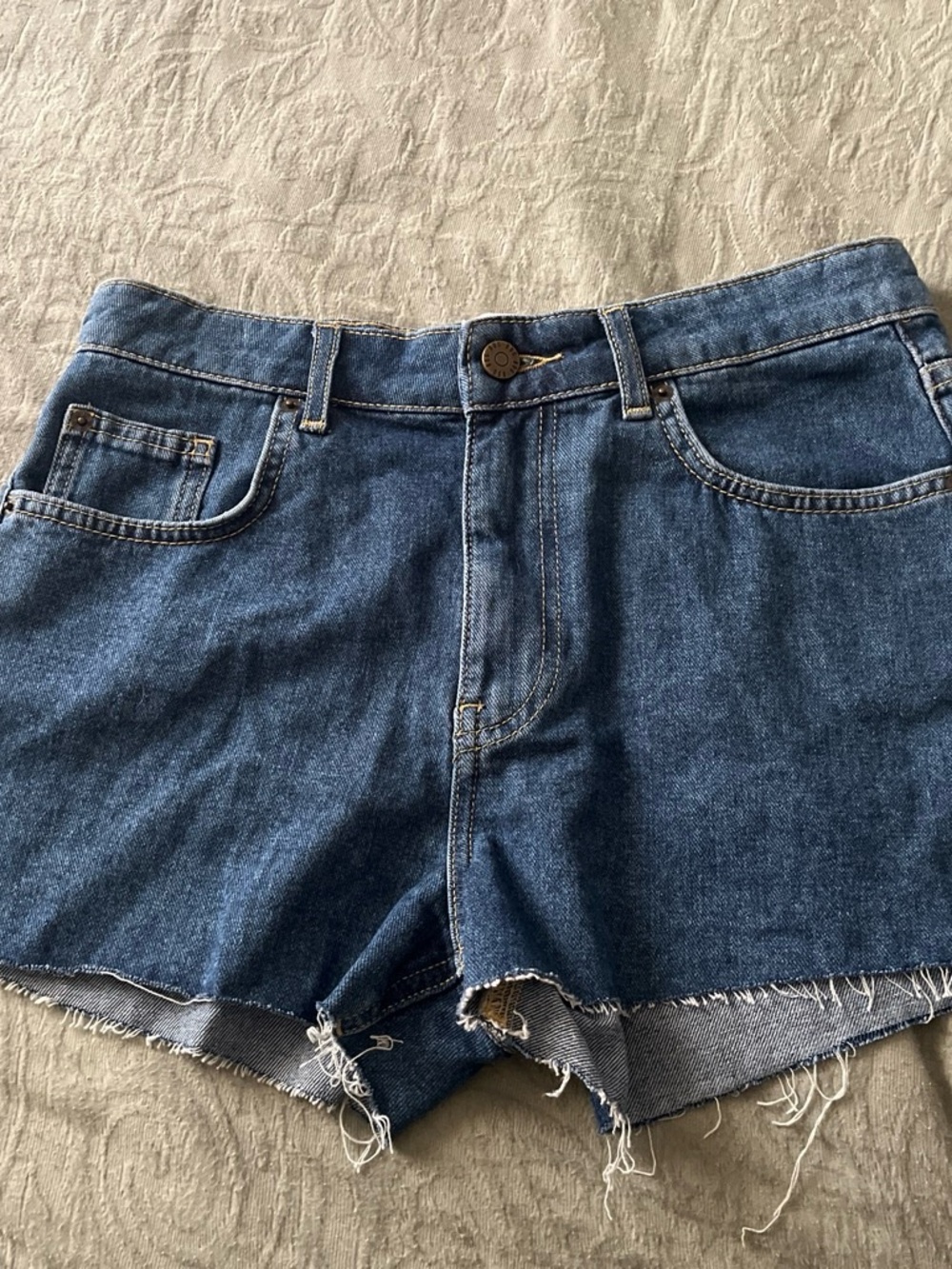 BDG Dark Blue High-Rise Cutoff Denim Shorts urban outfitters